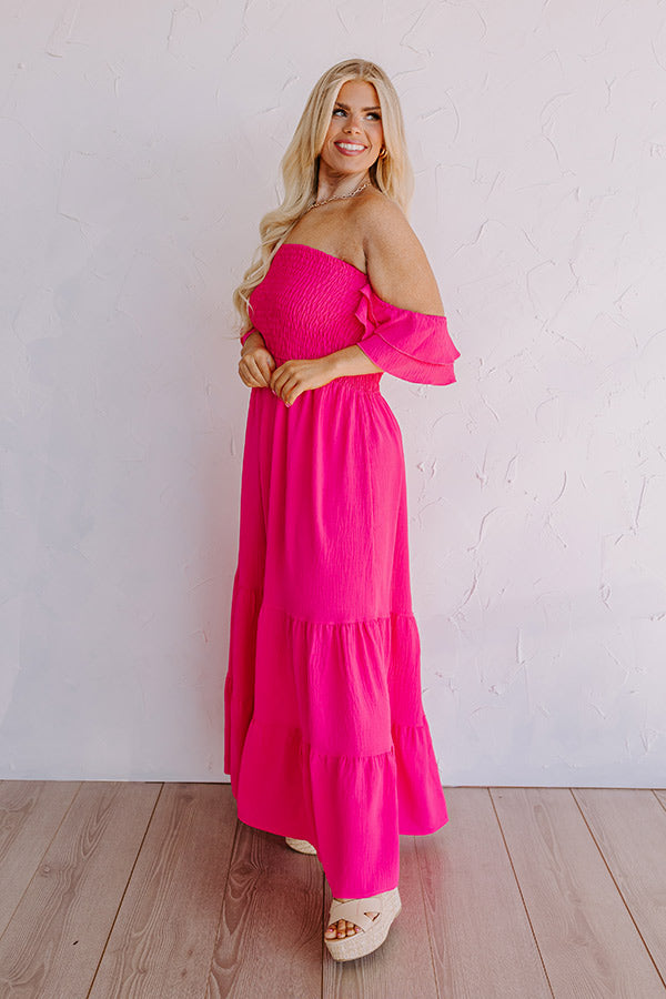Impressions Seaside Chic Smocked Maxi In Hot Pink Curves