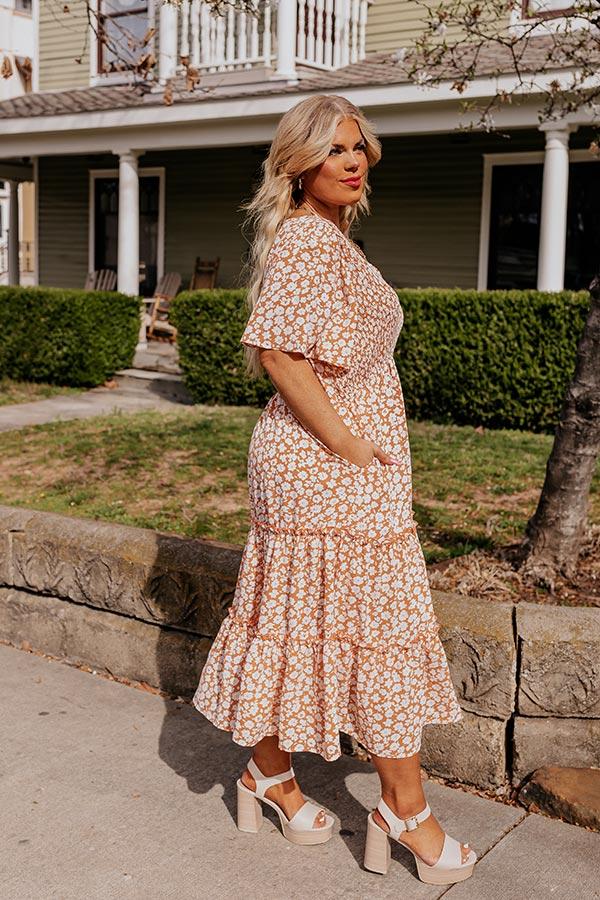 Impressions Seaside Euphoria Smocked Midi In Peach Curves