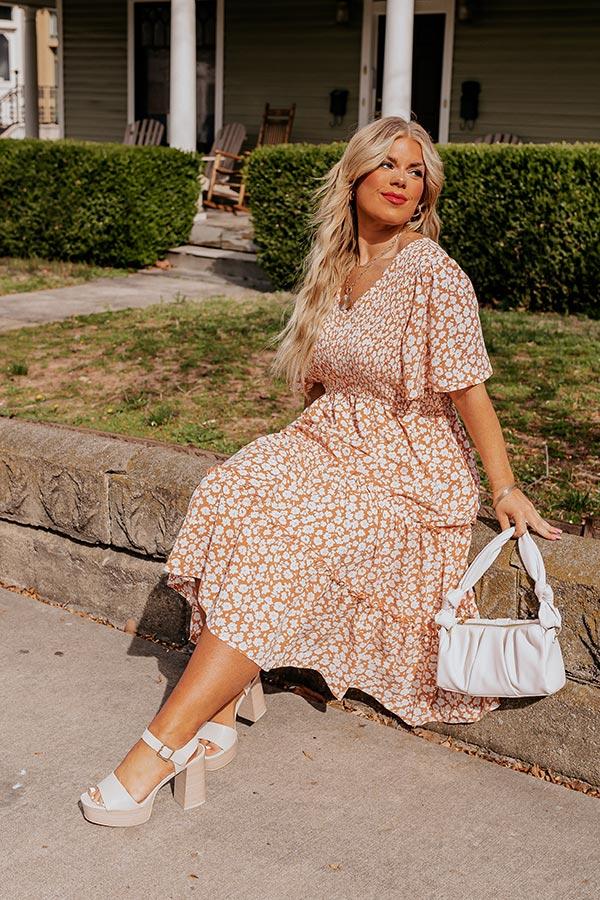 Impressions Seaside Euphoria Smocked Midi In Peach Curves