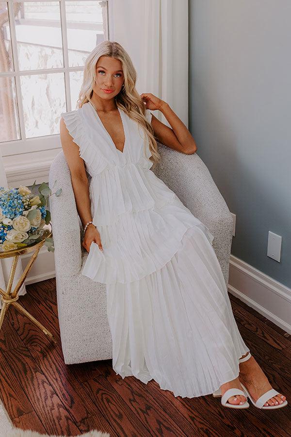 Impressions Seeking Champagne Pleated Maxi Dress In White