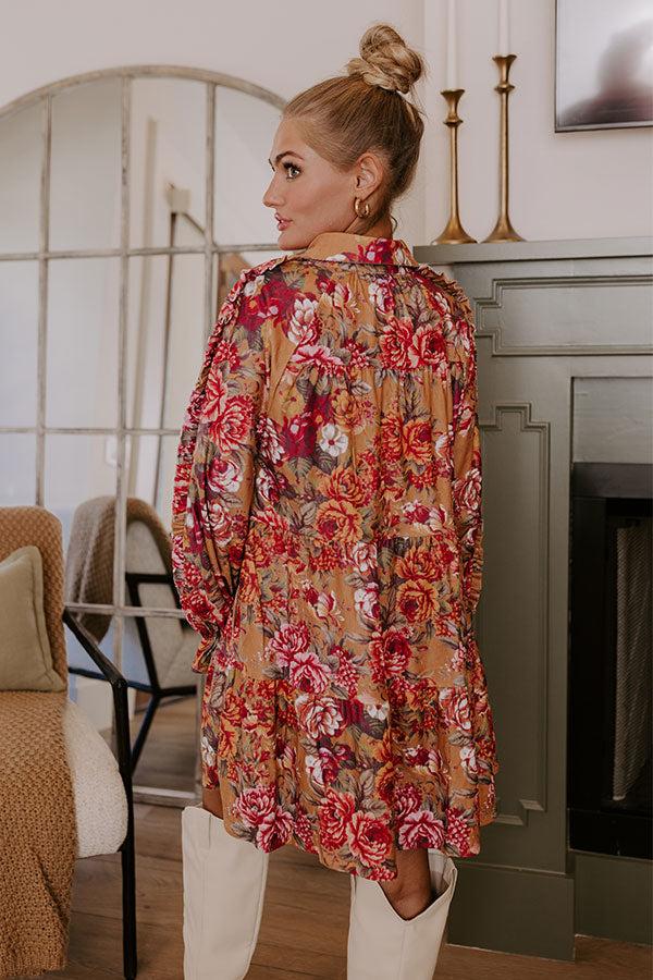 Impressions Serene Energy Floral Mini Dress In Mustard