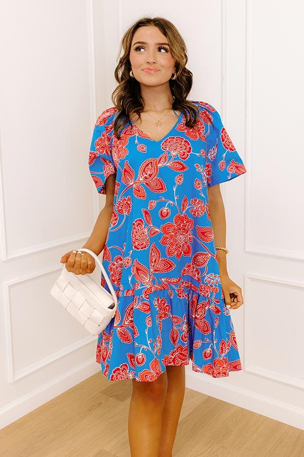 Impressions Serene Moment Floral Mini Dress In Ocean Blue