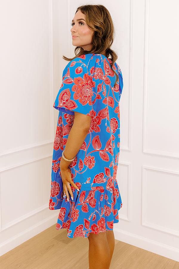 Impressions Serene Moment Floral Mini Dress In Ocean Blue
