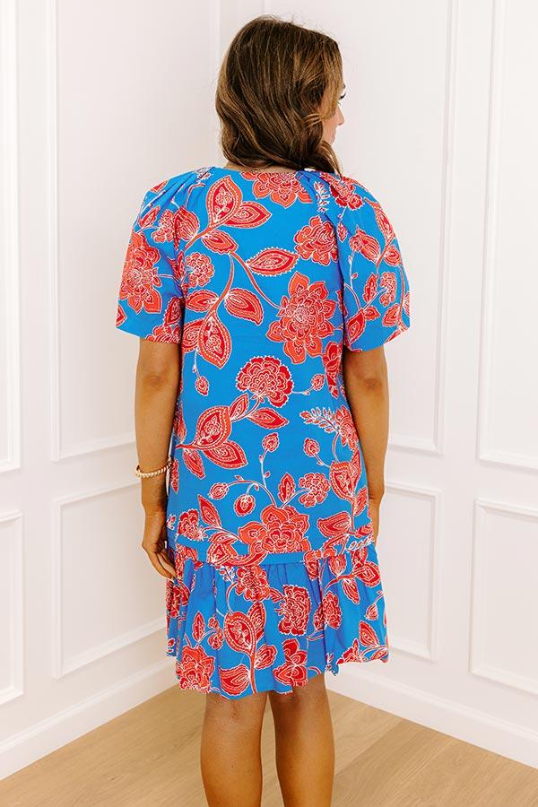 Impressions Serene Moment Floral Mini Dress In Ocean Blue