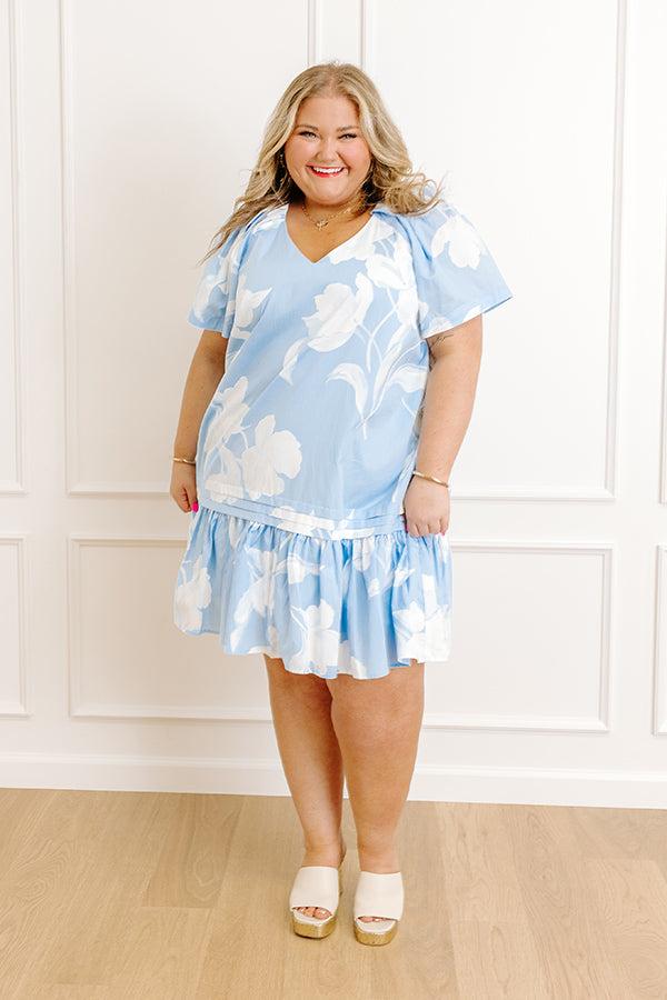 Impressions Serene Moment Floral Mini Dress In Sky Blue Curves