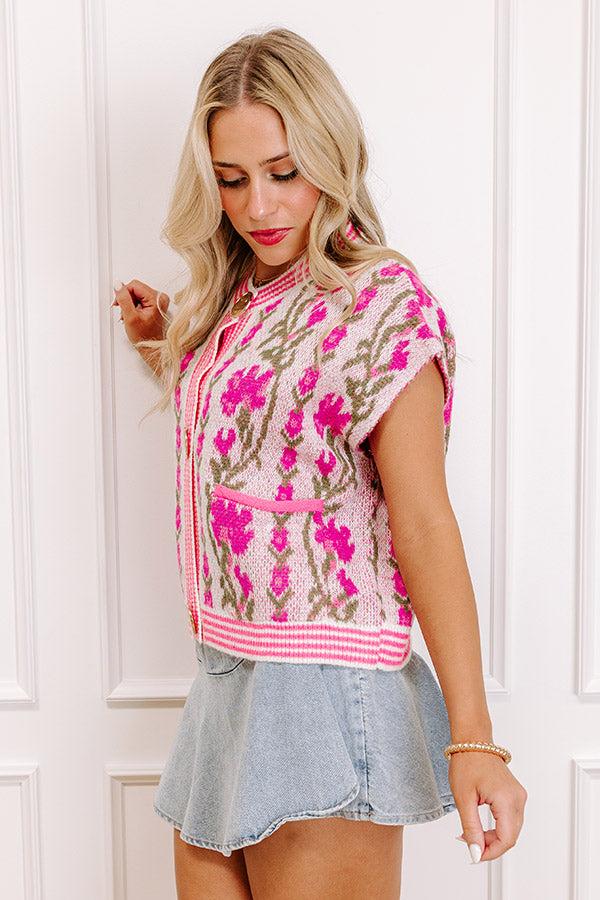 Impressions Serene Tea Garden Knit Vest Top In Pink