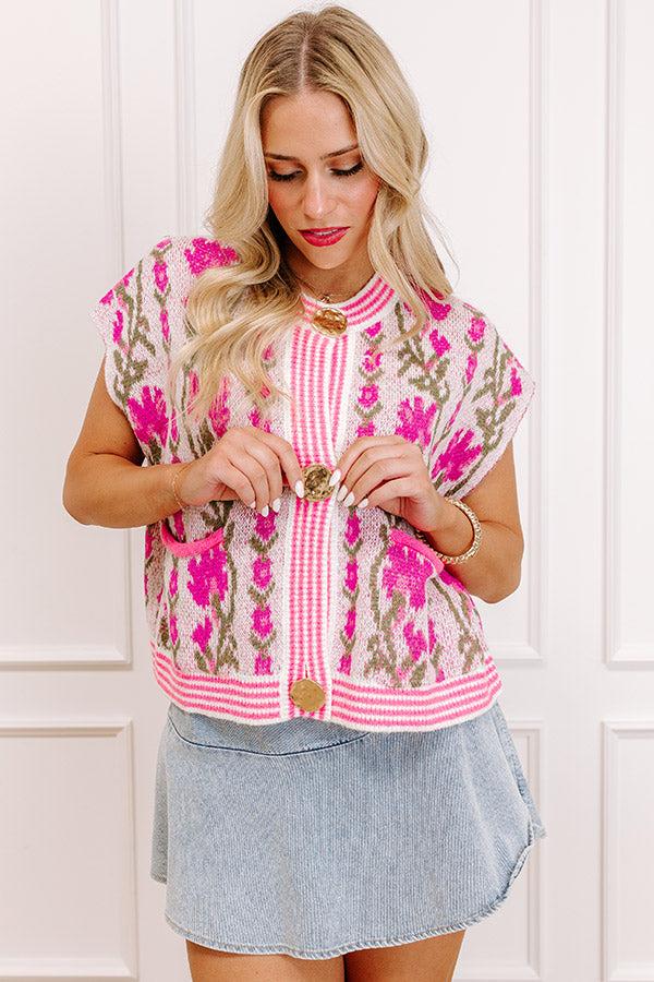 Impressions Serene Tea Garden Knit Vest Top In Pink