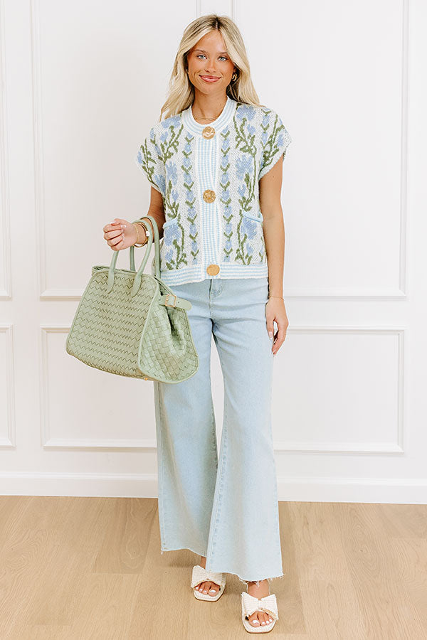 Impressions Serene Tea Garden Knit Vest Top In Sky Blue