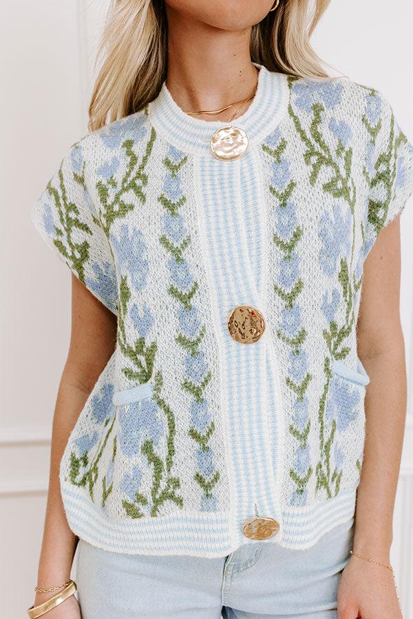 Impressions Serene Tea Garden Knit Vest Top In Sky Blue
