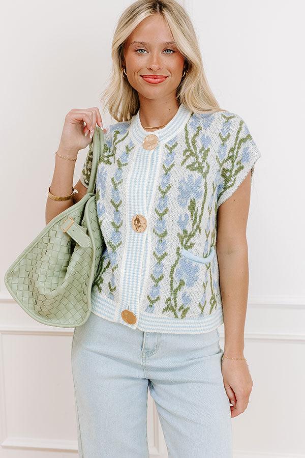 Impressions Serene Tea Garden Knit Vest Top in Sky Blue