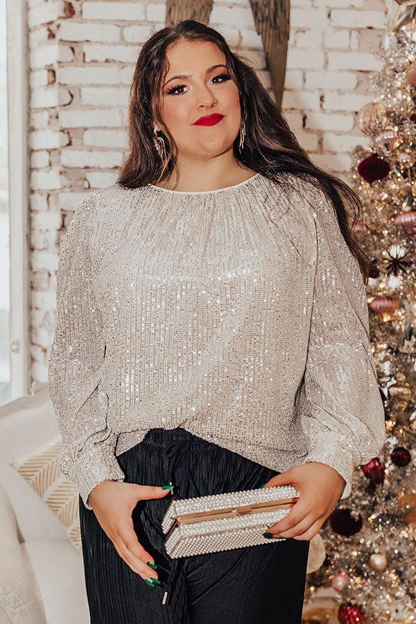 Impressions Seriously Swept Away Sequin Top In Champagne Curves