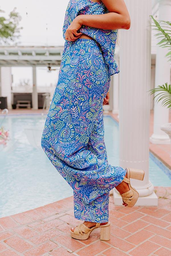 Impressions Set For Vacay High Waist Pants In Cobalt Blue