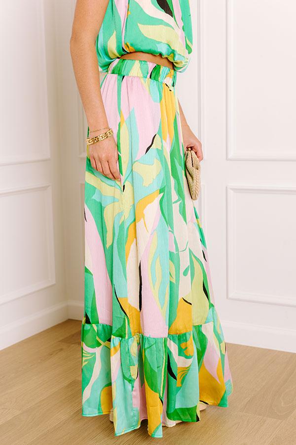 Impressions Shades Of Paradise High Waist Maxi Skirt In Green