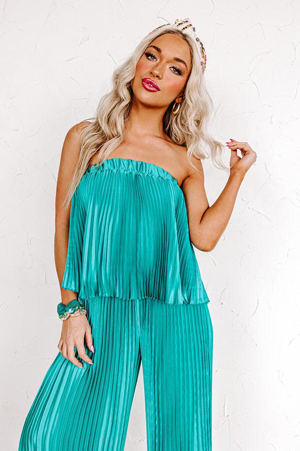 Impressions Share The Love Pleated Jumpsuit In Turquoise