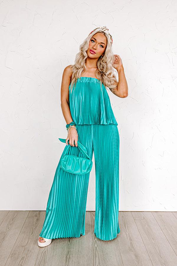 Impressions Share The Love Pleated Jumpsuit In Turquoise
