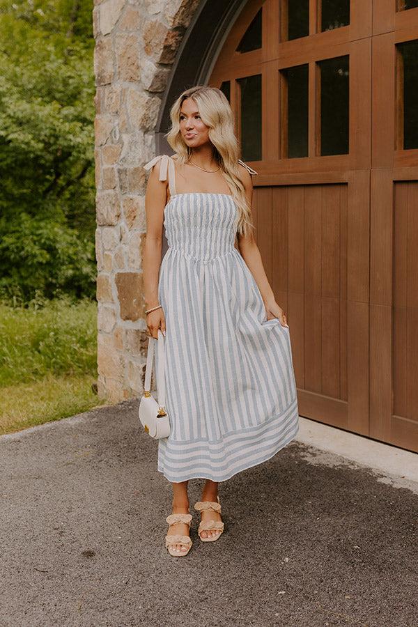 Impressions Shoreline Muse Linen-Blend Stripe Midi Dress