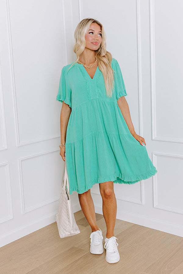 Impressions Simple Life Linen-Blend Mini Dress in Sea Glass