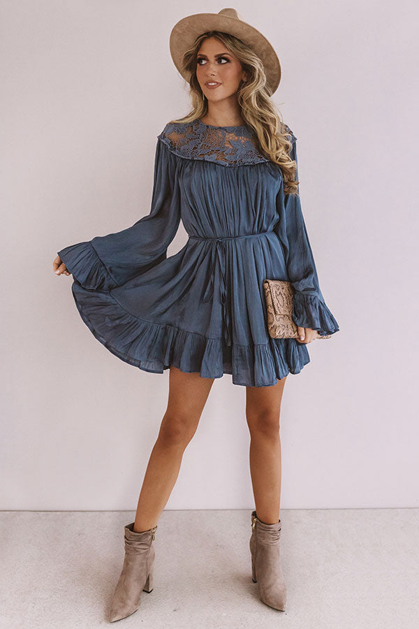 Impressions Simply Poetic Pleated Shift Dress In Autumn Sky