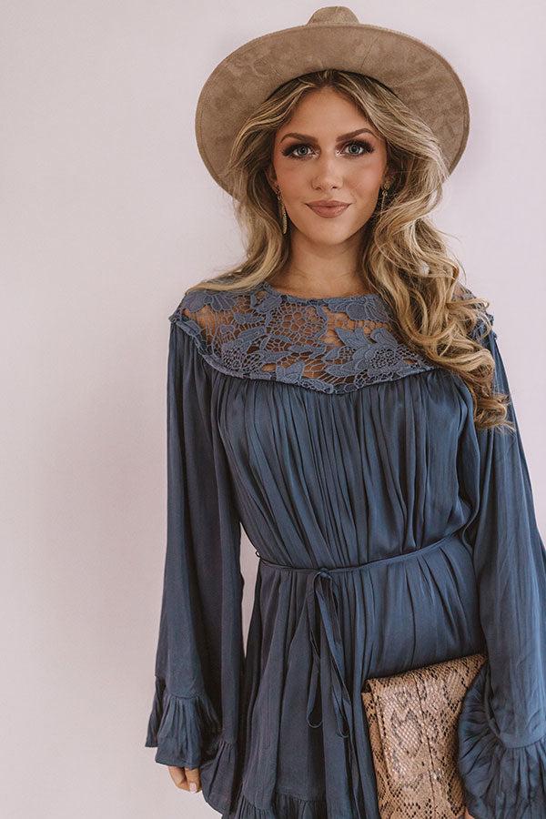 Impressions Simply Poetic Pleated Shift Dress In Autumn Sky