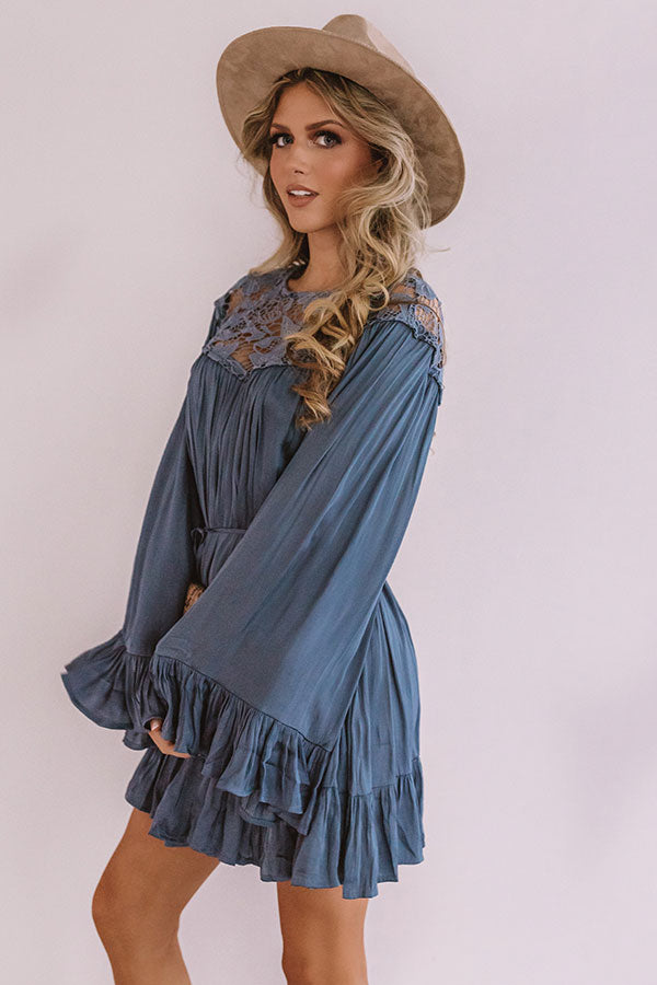 Impressions Simply Poetic Pleated Shift Dress In Autumn Sky