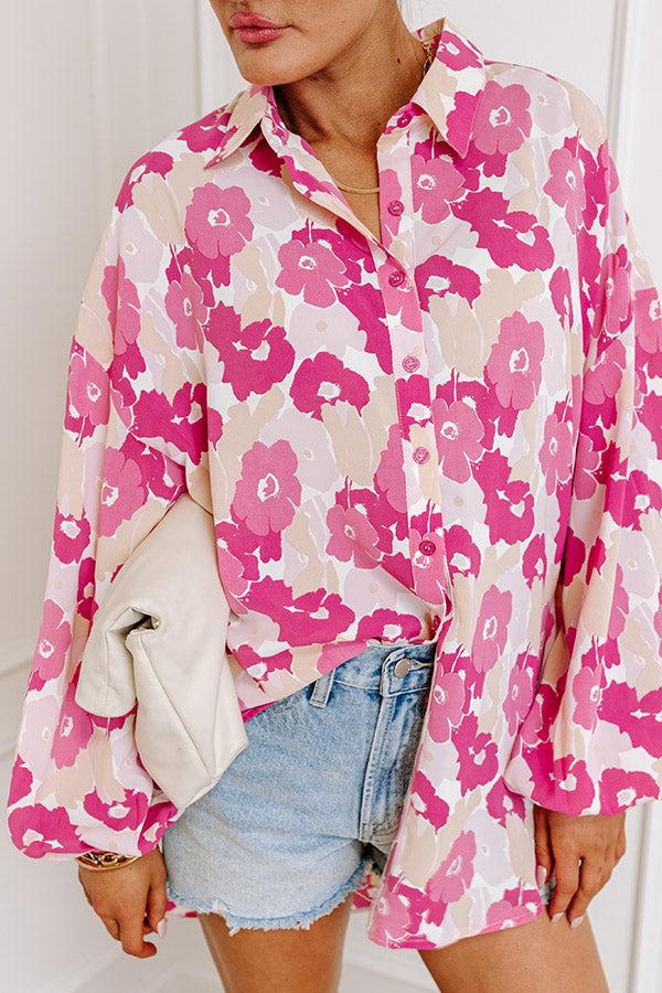 Impressions Sips And Smiles Floral Button Up In Blush
