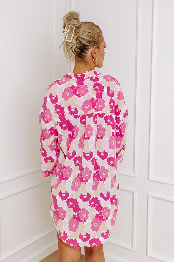 Impressions Sips And Smiles Floral Button Up In Blush