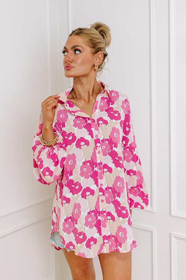 Impressions Sips and Smiles Floral Button Up in Blush