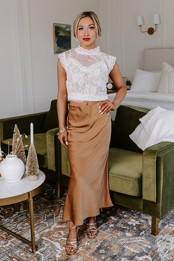 Impressions Sleek Sophistication Satin Skirt In Camel