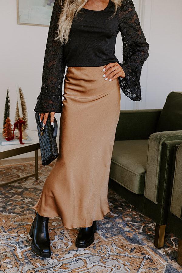 Impressions Sleek Sophistication Satin Skirt In Camel