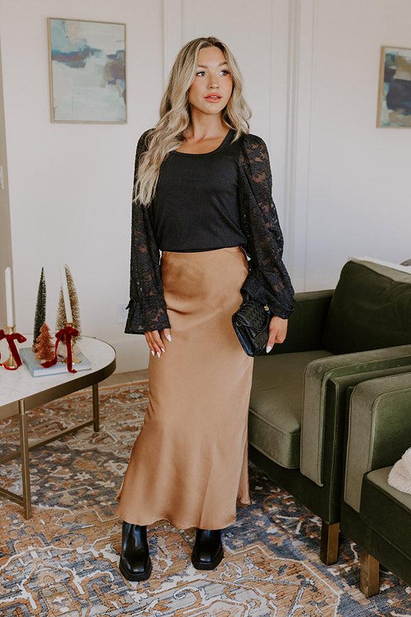 Impressions Sleek Sophistication Satin Skirt in Camel