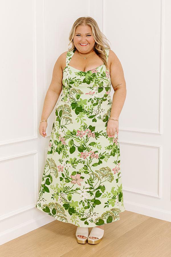 Impressions Small Town Charm Floral Maxi Dress In Green Curves