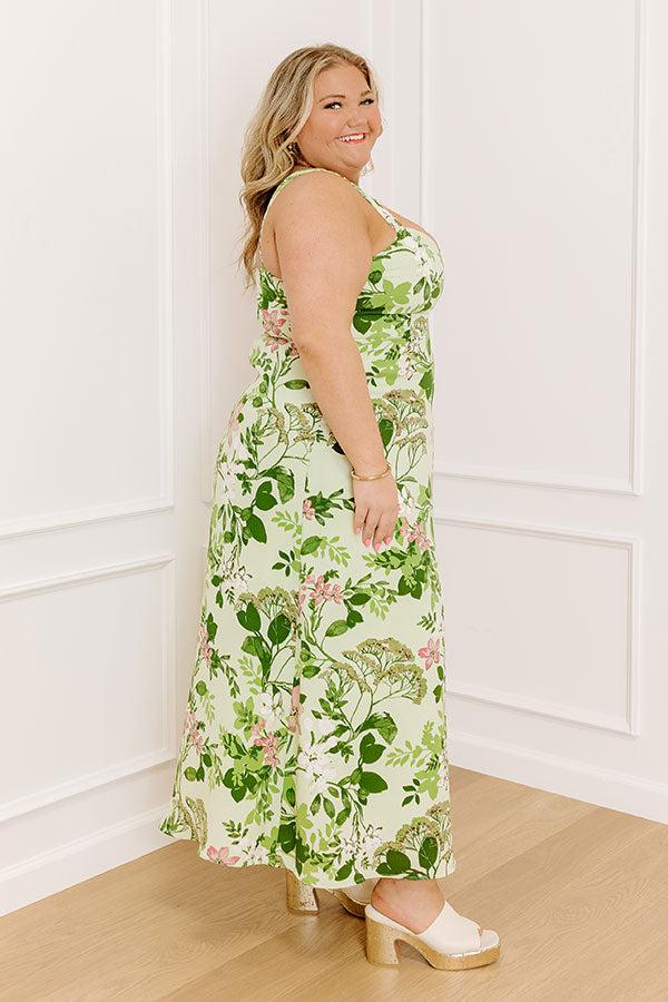 Impressions Small Town Charm Floral Maxi Dress In Green Curves