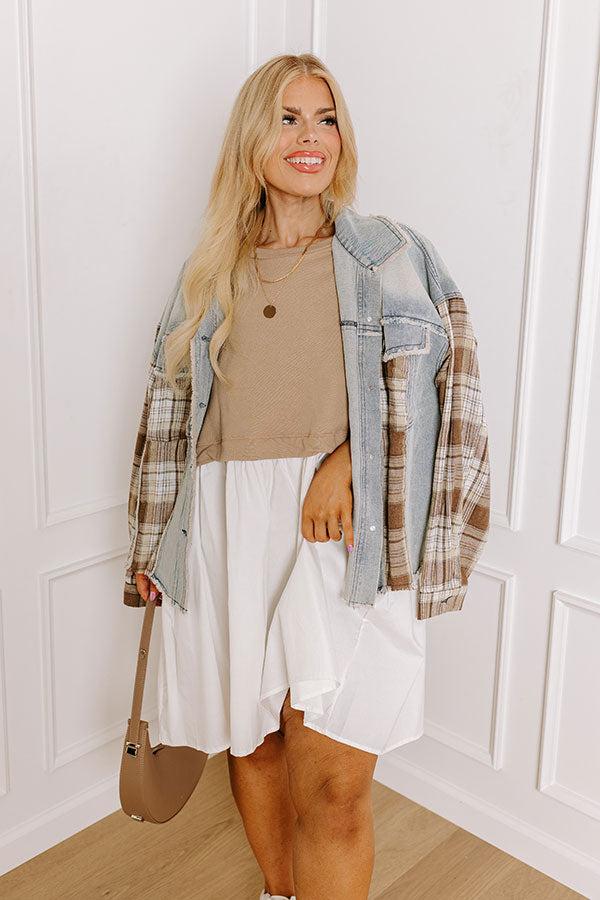 Impressions Small Town Girl Mini Dress In Warm Taupe Curves