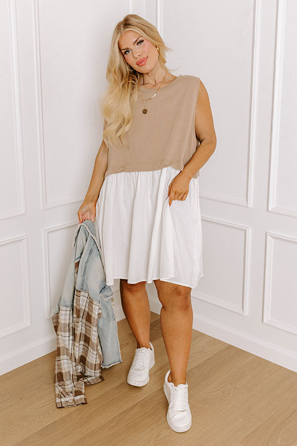 Impressions Small Town Girl Mini Dress in Warm Taupe Curves