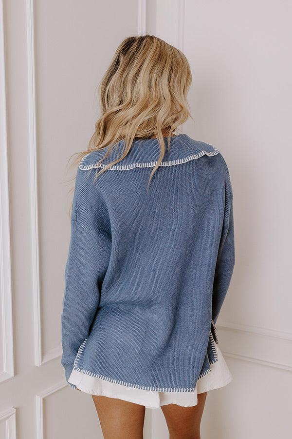 Impressions Small Town Romance Knit Sweater Top In Blue