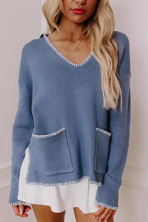 Impressions Small Town Romance Knit Sweater Top in Blue