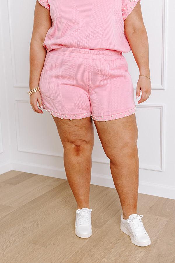Impressions Smiles and Sangrias Pearl Embellished Shorts in Pink Curves