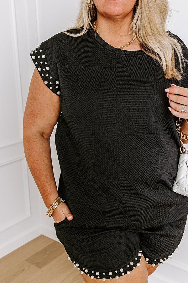 Impressions Smiles And Sangrias Pearl Embellished Top In Black Curves
