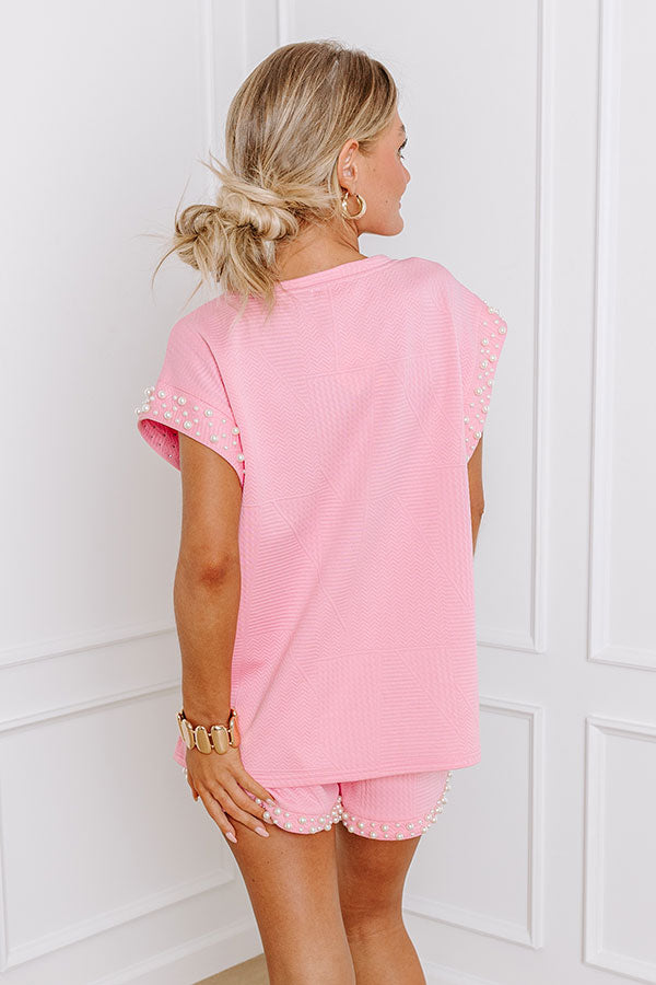 Impressions Smiles And Sangrias Pearl Embellished Top In Pink