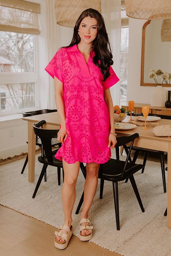 Impressions Smiles And Sorbet Eyelet Mini Dress in Hot Pink