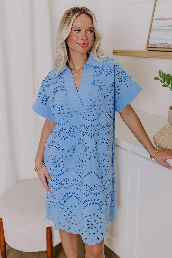 Impressions Smiles And Sorbet Eyelet Mini Dress in Sky Blue