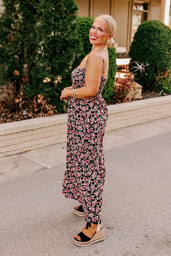 Impressions Smiles And Sunshine Floral Maxi In Black Curves
