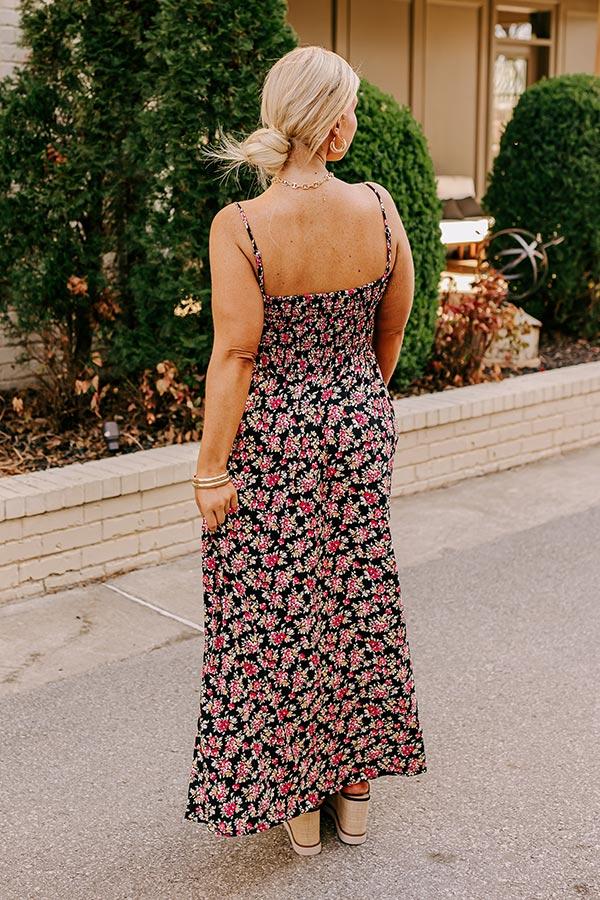 Impressions Smiles And Sunshine Floral Maxi In Black Curves