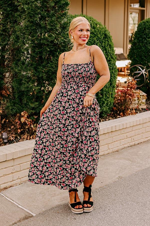 Impressions Smiles And Sunshine Floral Maxi In Black Curves