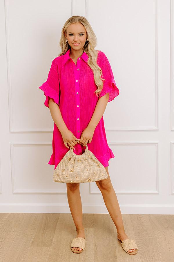 Impressions Social Club Chic Pleated Mini Dress in Hot Pink