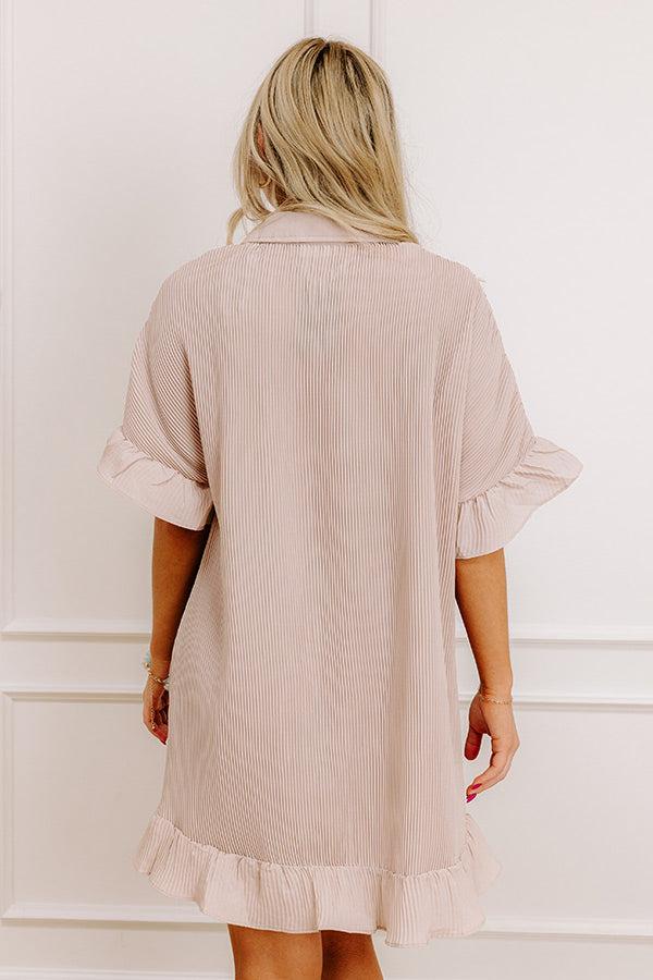 Impressions Social Club Chic Pleated Mini Dress In Warm Taupe