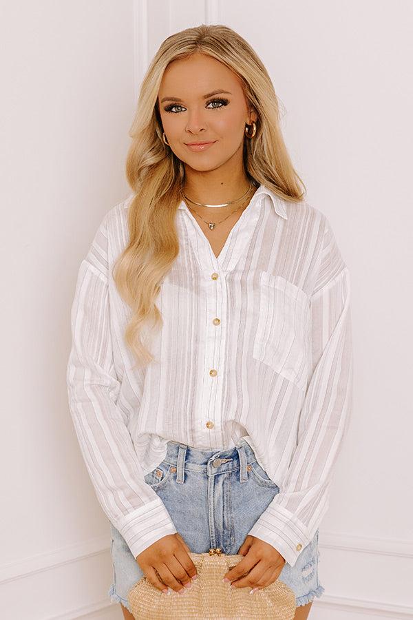 Impressions Social Club Chic Stripe Button Up In White