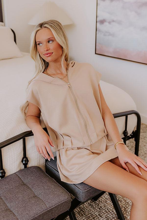 Impressions Social Club Meetup Zip Up Sweater Top in Iced Latte