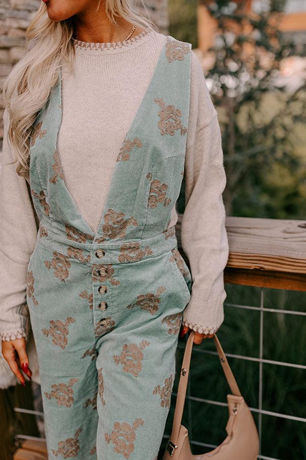 Impressions Soho Sleek Embroidered Corduroy Jumpsuit In Mint