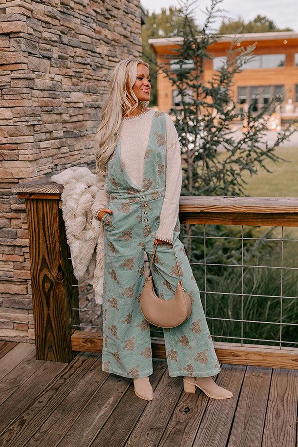 Impressions Soho Sleek Embroidered Corduroy Jumpsuit in Mint